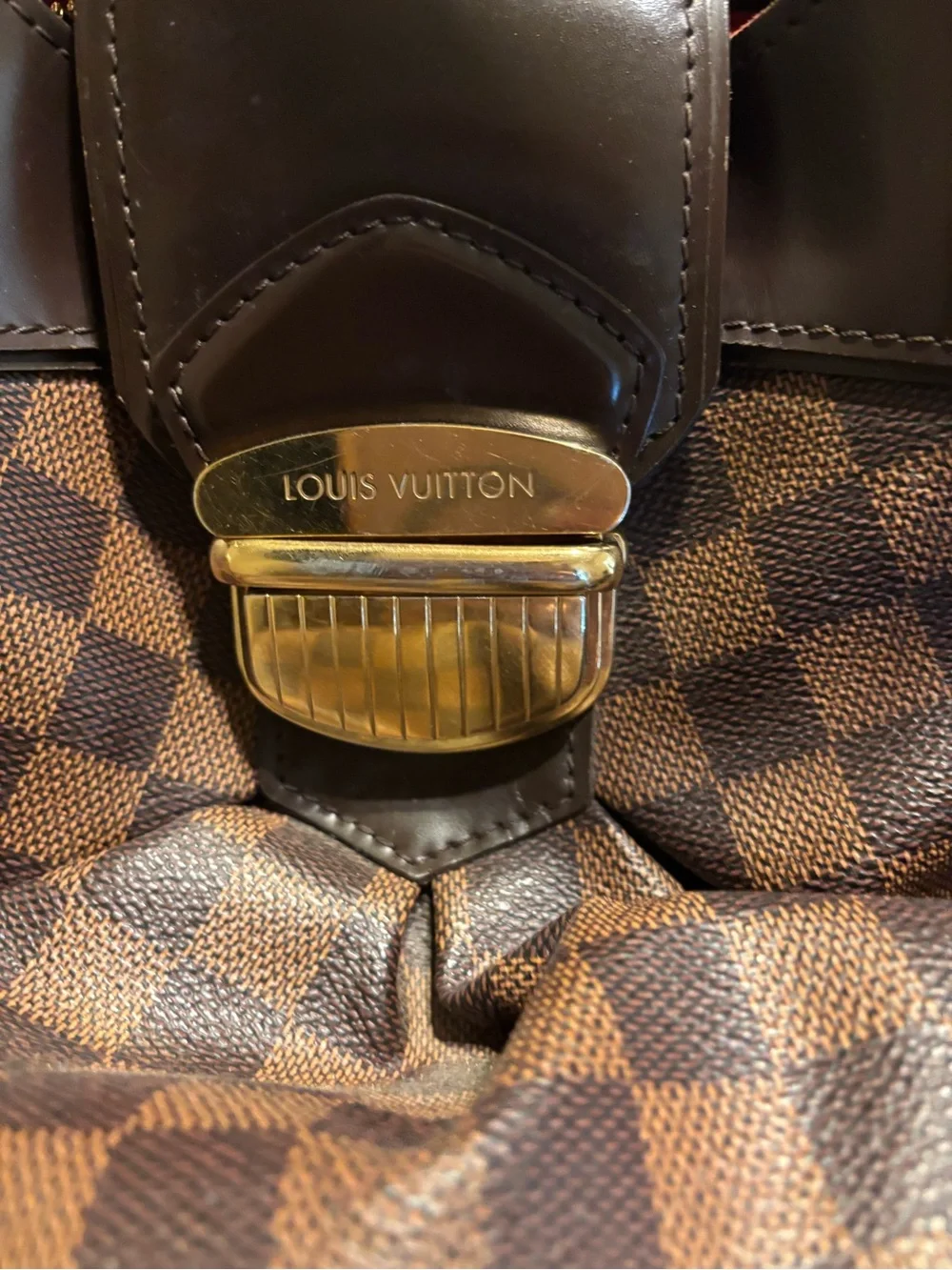 Louis Vuitton Damier Ebene Shoulder Bag with Gold Hardware